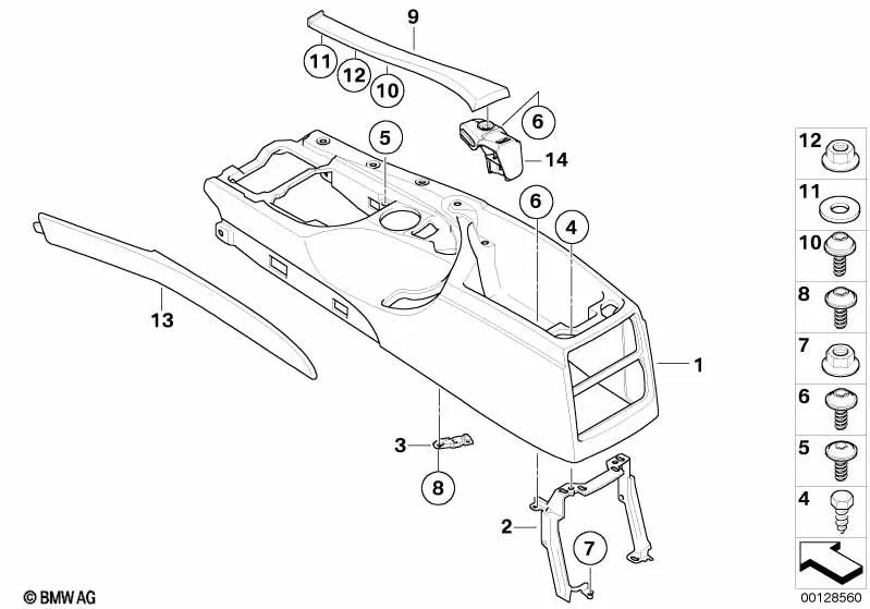 Cierre reposabrazos central para BMW E60, E60N, E61, E61N (OEM 51167112664). Original BMW