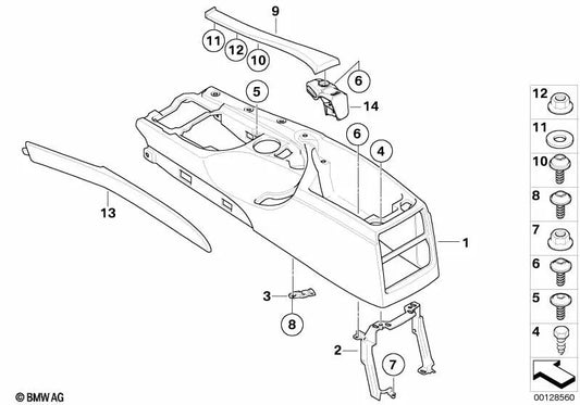 Cierre reposabrazos central para BMW E60, E60N, E61, E61N (OEM 51167112664). Original BMW