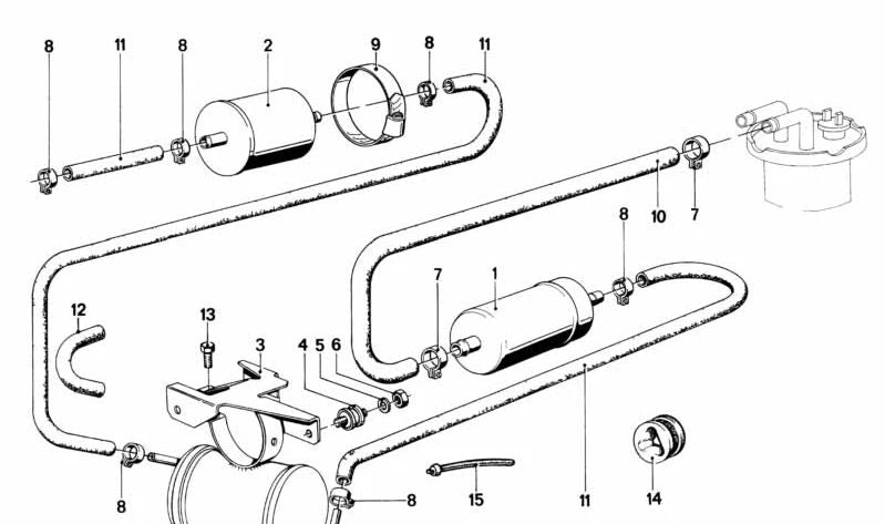 Tubo de combustible OEM 16121180399 para BMW E21, E30, E12, E28, E24, E23. Original BMW.