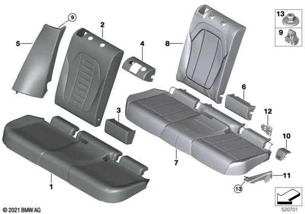 Funda respaldo central de cuero inferior para BMW X3 F97, G01, F97N, G01N, X4 F98, G02, F98N, G02N (OEM 52207472873). Original BMW.