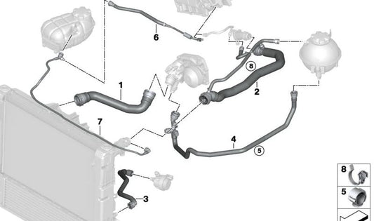 Tubo de conexión para cabeza de cilindro OEM 17128514434 para BMW F25 (X3), F26 (X4). Original BMW.