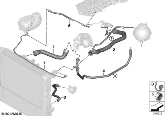 Manguera de Refrigerante Radiador de Refrigerante para BMW F20N, F21N, Serie F22, F22N, F23, F23N, F30, F30N, F31, F31N, F34, F34N, F32, F32N, F33, F33N, F36, F36N (OEM 17128514051). Original BMW