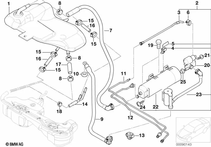 Filtre de carbone actif pour BMW E46 (OEM 16136765271). BMW d'origine