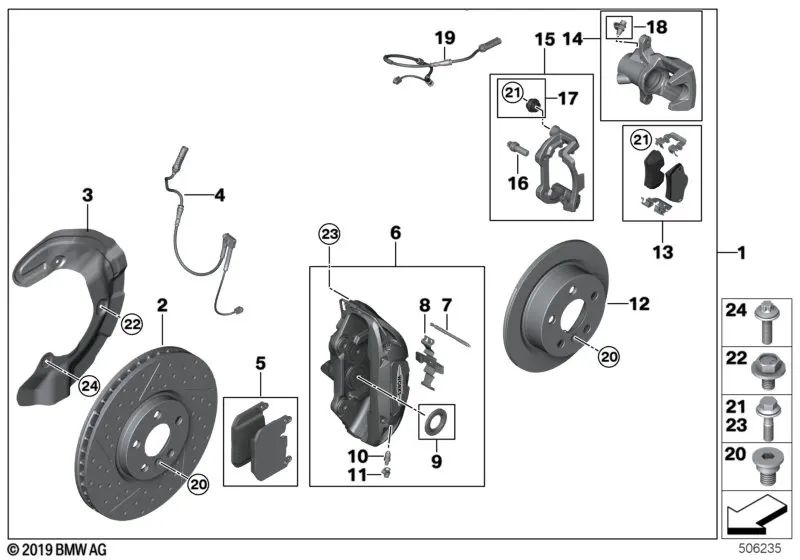 Guardabarros izquierdo para BMW Serie 1 F40, F52; Serie 2 F44, F45, F46; X1 F48, F49; X2 F39 (OEM 34106854969). Original BMW