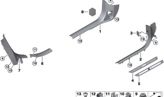 Cubierta de pilar C inferior derecho para BMW U11, U12 (OEM 51439462356). Original BMW