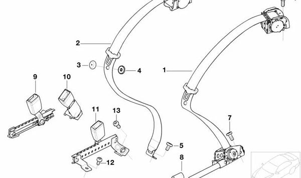 Cinturón de seguridad trasero derecho OEM 72119132836 para BMW Serie 7 (E65, E66). Original BMW.