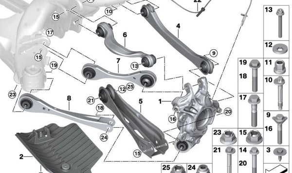 Brazo de Control con Soporte de Goma Derecho para BMW X3 G01, G08 (OEM 33306871498). Original BMW