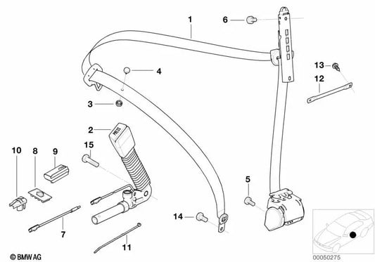 Cinturón delantero izquierdo longitud extendida para BMW Serie 3 E46 (OEM 72117012687). Original BMW.