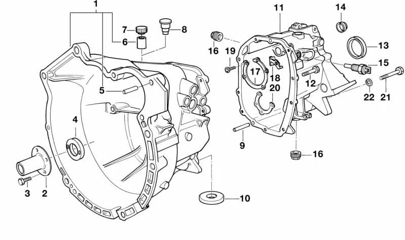 Carcasa delantera de la caja de cambios OEM 23117546082 para BMW E36, E46, E34, E39, Z3, E85. Original BMW.