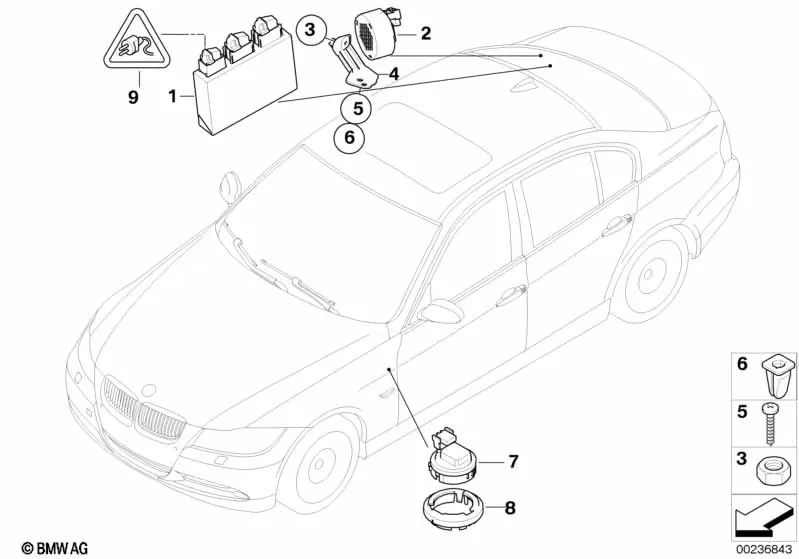 Soporte Altavoz PDC para BMW Serie 3 E90, E90N, E91, E91N, E92, E92N, E93, E93N (OEM 66206938777). Original BMW