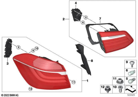 Porta lámparas luz trasera maletero izquierda para BMW F46N (OEM 63218737661). Original BMW