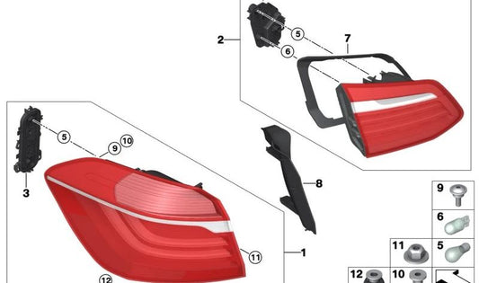 Porta lámparas piloto trasero maletero derecho para BMW F45N (OEM 63218737652). Original BMW