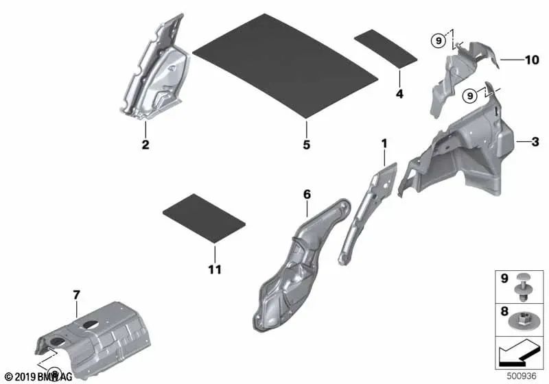 Aislamiento Acústico Techo Central para BMW X1 F48, X2 F39 (OEM 51487440494). Original BMW.