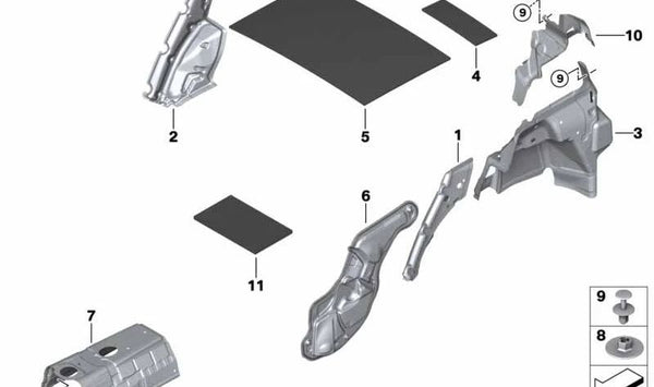Aislamiento acústico puerta trasera derecha para BMW F39 (OEM 51489481294). Original BMW