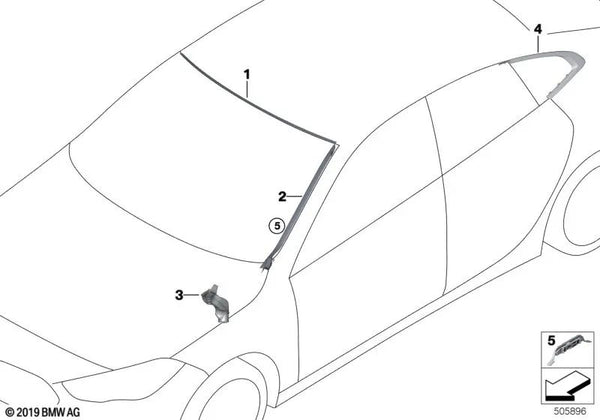 Moldura ventanilla lateral trasera izquierda para BMW F44 (OEM 51377483185). Original BMW.