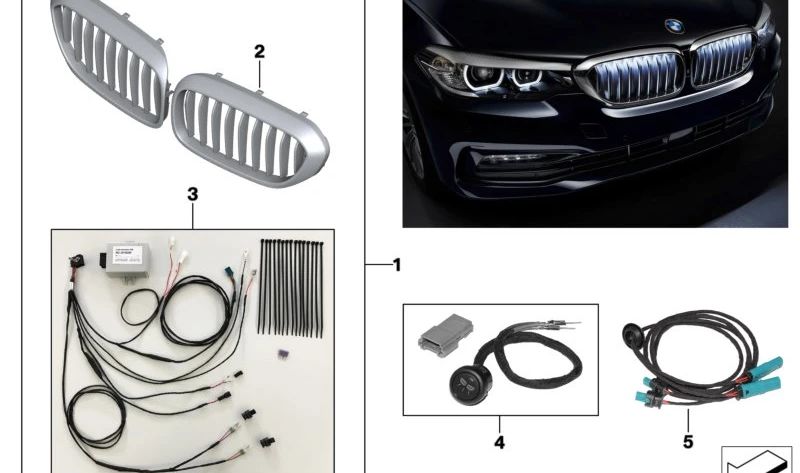 Front Grille with Iconic Glow Illumination Right OEM 63172466466 for BMW G30, G31, G38. Original BMW