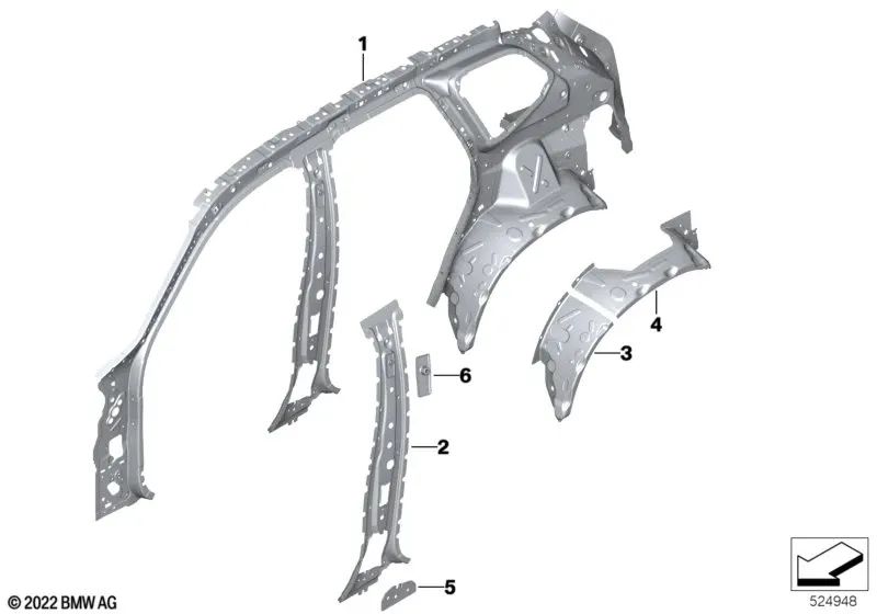 Estrutura lateral interna esquerda para BMW X1 U11 (OEM 41205A06013). BMW original