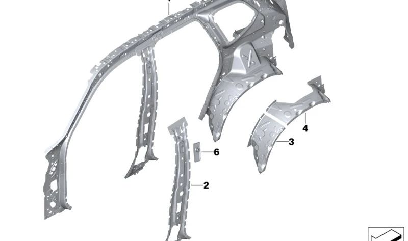 Paso de rueda trasero mitad externa izquierda OEM 41205A52CD1 para BMW U11, U12. Original BMW.