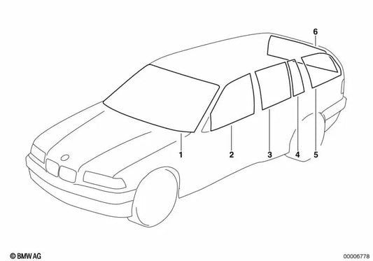 Green rear window for BMW 3 Series E36 (OEM 51318170994). Original BMW