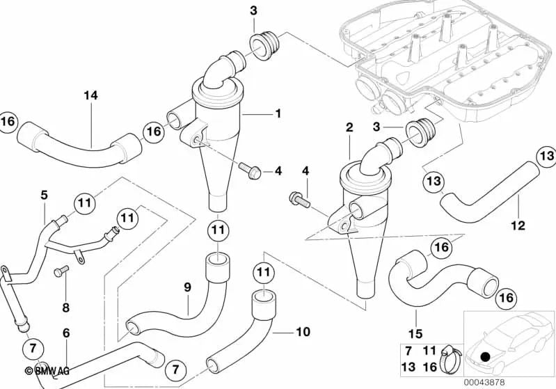 Oil separator for BMW E39, E52 (OEM 11151406789). Original BMW