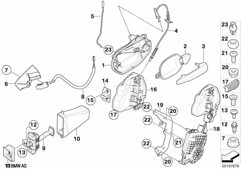 Soporte con cerradura y llave derecha para BMW Serie 5 E60, E60N, E61, E61N (OEM 51217127800). Original BMW.