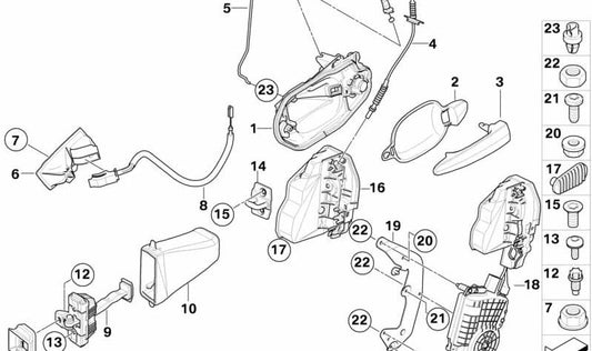 Soporte manilla exterior de puerta derecha para BMW Serie 5 E60, E61 (OEM 51217191590). Original BMW