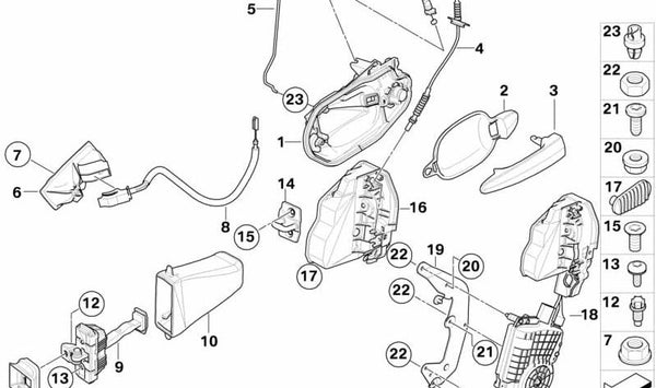 Soporte manilla exterior de puerta derecha para BMW Serie 5 E60, E61 (OEM 51217191590). Original BMW