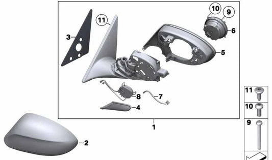 Left exterior mirror without heated glass OEM 51167281975 for BMW Z4 (E89). Original BMW.