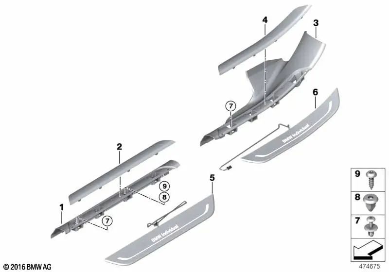 Listón de cubierta interior delantero izquierdo para BMW Serie 7 G11, G11N, G12, G12N (OEM 51477407321). Original BMW