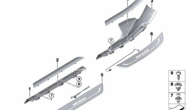 Moldura de entrada delantera iluminada para BMW Serie 7 G11, G12 (OEM 51478061029). Original BMW