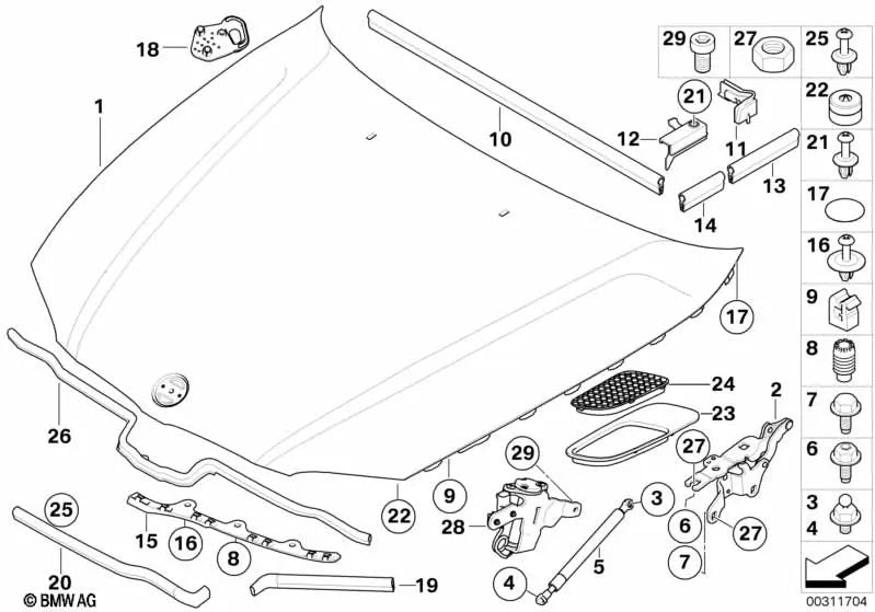 Amortiguador de Gas para Capó Frontal BMW E81, E82, E87, E87N, E88 (OEM 51237225518). Original BMW