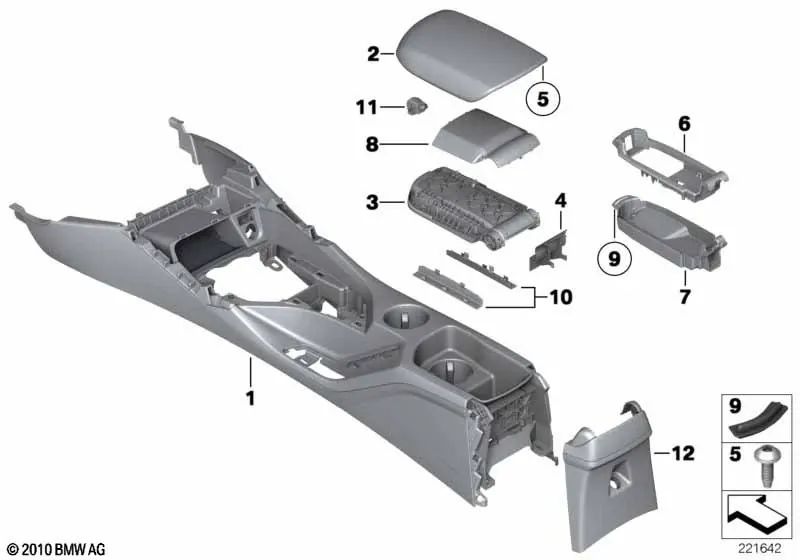 Tapa del reposabrazos central para BMW X1 E84 (OEM 51162993645). Original BMW