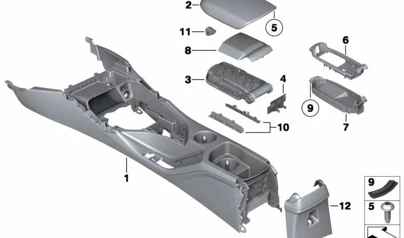 Tapa de reposabrazos central OEM 51162993643 para BMW E84 (X1). Original BMW.