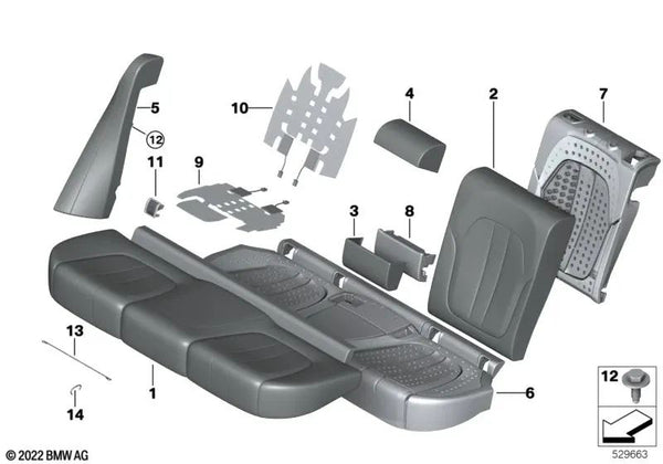 Parte de espuma respaldo derecho para BMW X6 F96, G06 (OEM 52207443432). Original BMW.