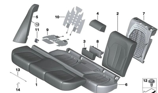 Espuma de respaldo izquierda OEM 52207443431 para BMW G06, F96. Original BMW