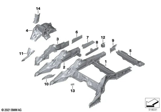 Right upper longitudinal support extension for BMW 8 Series F93, G16 (OEM 41007499090). Genuine BMW