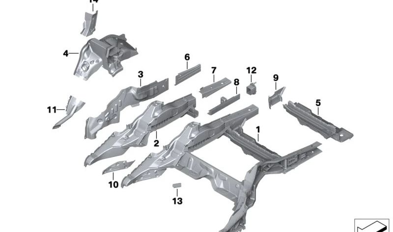 Refuerzo inferior izquierdo de larguero OEM 41007499085 para BMW F91, F92, F93, G14, G15, G16. Original BMW.