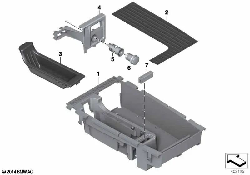 Compartimento de almacenamiento de la consola central para BMW Serie 6 F06, F06N (OEM 51169237101). Original BMW