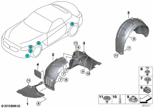 Front rear right mudguard cover for BMW G29 (OEM 51717441902). Original BMW.