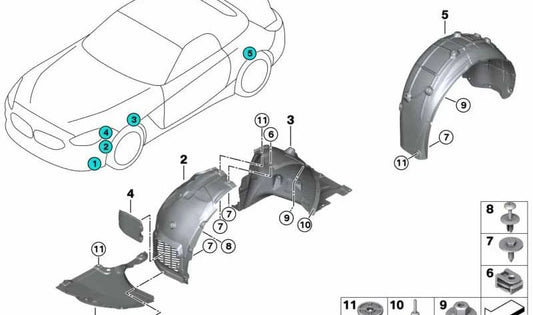 Front left fender cover for BMW Z4 G29 (OEM 51717441899). Original BMW