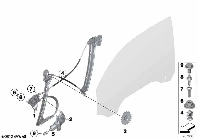 Elevalunas sin motor delante izquierda para BMW F21, F21N, F22, F22N, F23, F23N, F87 (OEM 51337292119). Original BMW