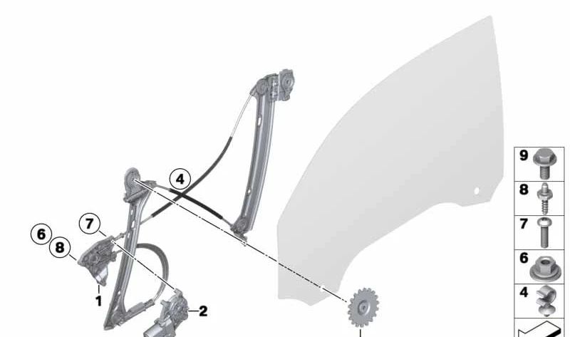 Fensterheber ohne Motor vorne rechts für BMW 1er F21, F21N, 2er F22, F23, F87 (OEM 51337292120). Original BMW