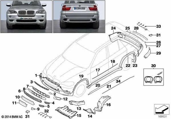 Revestimiento de Parachoques Imprimado Delantero para BMW X5 E70 (OEM 51118037266). Original BMW