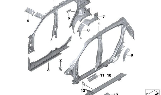 Zentraler rechtsseitlicher Rahmen 41007467308 für BMW F39 (x2). Original BMW.