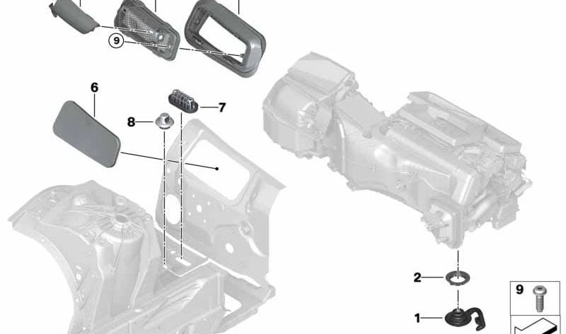 Cubierta OEM 64319389368 para BMW G05, G18, F95, G06, F96, G07, G09. Original BMW.