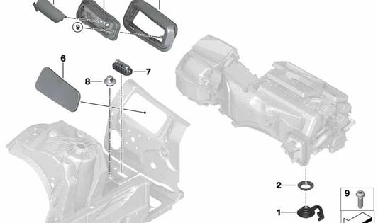 Anillo de sujeción de drenaje de condensación elevado para BMW X3 G45, X5 F95N G05N, X6 F96N G06N, X7 G07N, XM G09 (OEM 64115A3BFF9). Original BMW