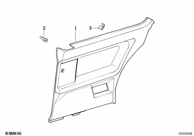 Revestimiento lateral trasero derecho para BMW Serie 3 E36 (OEM 51438203498). Original BMW