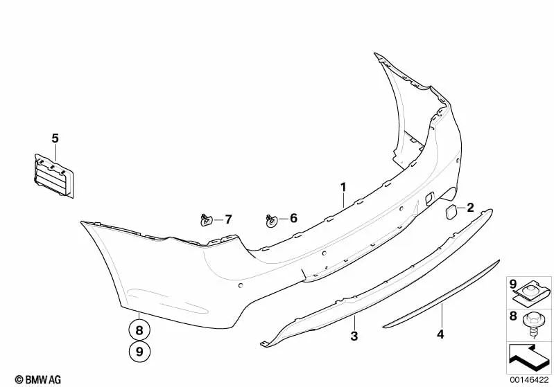 Soporte PDC trasero exterior derecho para BMW Serie 3 E91, E91N (OEM 51128040156). Original BMW