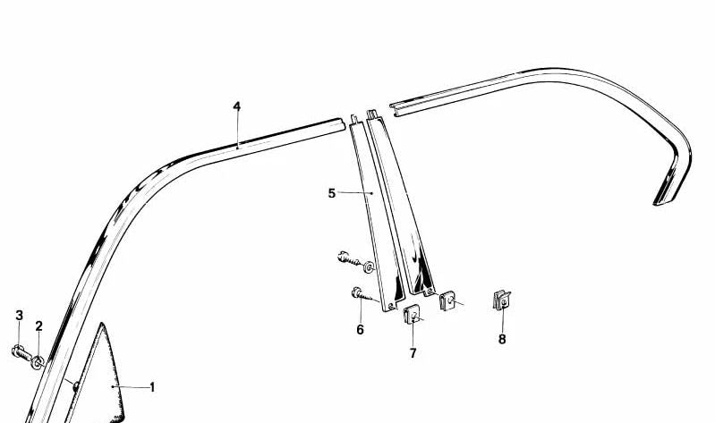 Left Window Frame Trim for BMW 7 Series E23 (OEM 51321850863). Original BMW