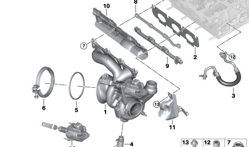 Oil feed pipe OEM 11427625156 for BMW I12 (i8), I15 (i8 Roadster). Original BMW.